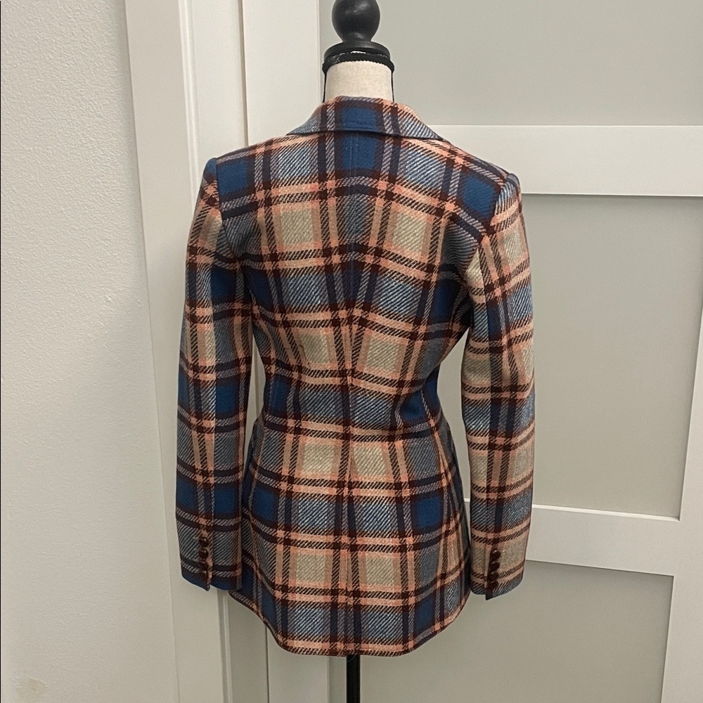 Smythe Plaid Single-Button Blazer in Blue, Tan and Brown - Picture 5 of 5